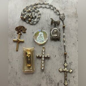 Vintage Religious Jewelry Set with Crosses and Medals